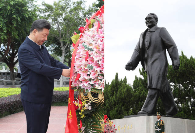 10月14日下午，习近平来到莲花山公园，向邓小平同志铜像敬献花篮。新华社记者 王晔 摄