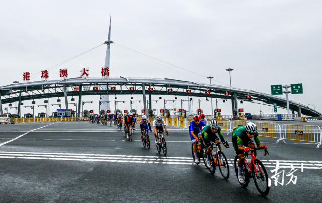 2024粤港澳公路自行车赛，选手们途经港珠澳大桥。南方+记者 钱文攀 摄